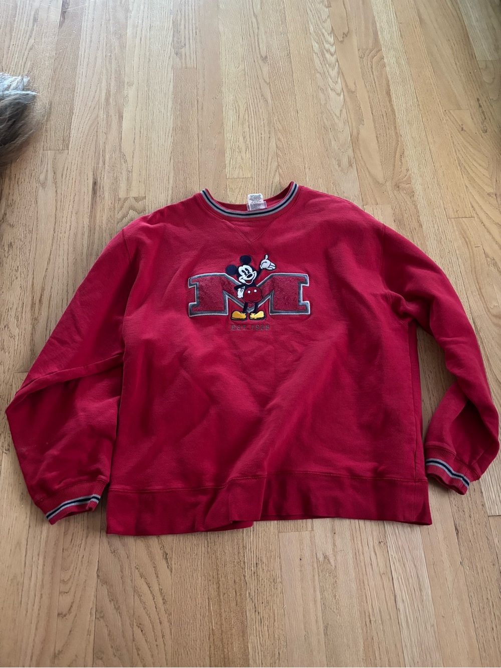 Vintage Disney Red Sweatshirt with Navy and White Trim